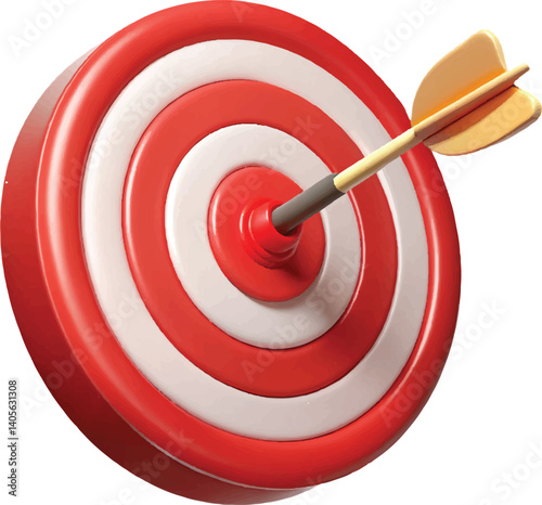 3D Red and White Target with Golden Arrow  Bullseye Success Icon