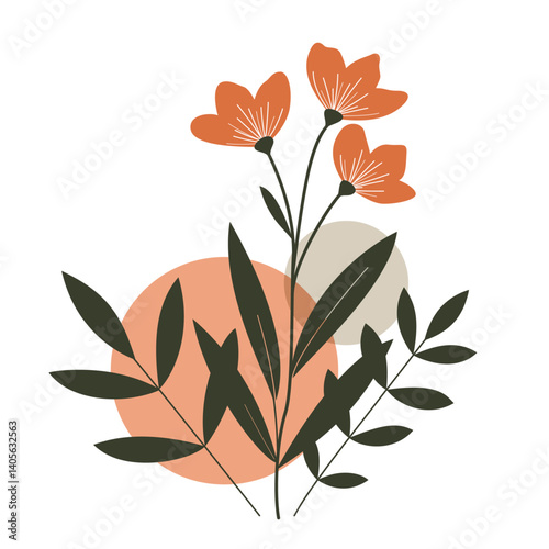 シンプルなラインと塗りで描かれた花のボタニカルアート