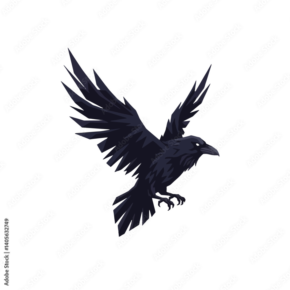 Obraz premium Black Raven in Flight - Vector Illustration