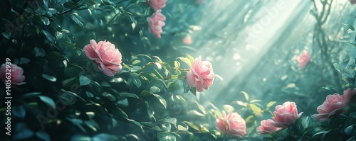 Pink Rose Garden bathed in Sunlight