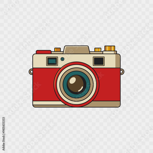 Vector illustration of a vintage camera in red and gray tones. Stylish retro design. Perfect for themes related to travel, photography, nostalgia, and retro aesthetics. Vector illustration EPS10.