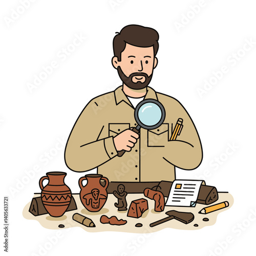 The Archaeologist’s Discovery: A meticulous archaeologist meticulously examines ancient artifacts, unearthing the secrets of the past through his passion and expertise.