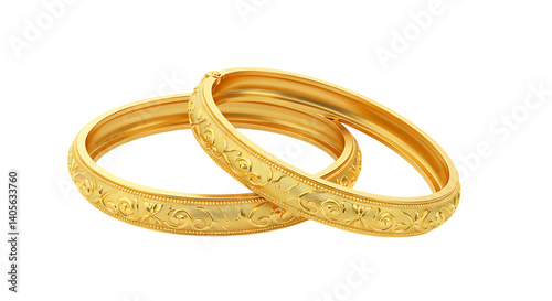Two traditional gold bangles placed neatly on a white background looking shiny, beautiful, and perfect for ethnic wear, wedding outfits, and festive jewelry collections.