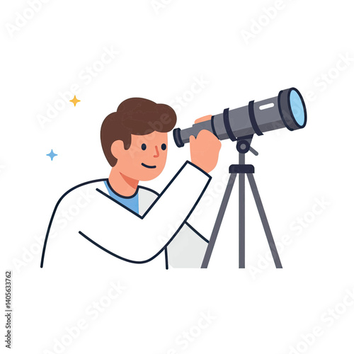 Star Gazing: A curious individual gazes through a telescope, stars sparkle, hinting at the vast unknown. The image embodies the spirit of discovery and curiosity.