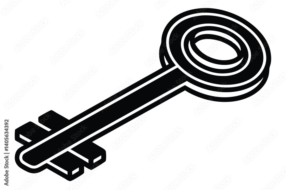 Simple Black and White Isometric Key Illustration for Security and Access