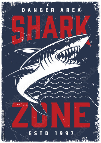 Shark zone warning sign in coastal area