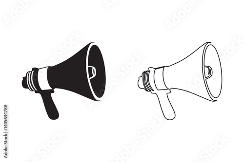 Black and White Megaphone Icons – Communication Symbol Illustration