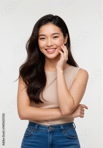 Minimalist Fashion Portrait of a Happy Asian Female Model