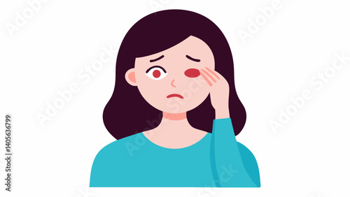 Artistic rendering of a woman facing eye irritation and rubbing her eyes from prolonged device use, highlighting modern digital lifestyle health concerns