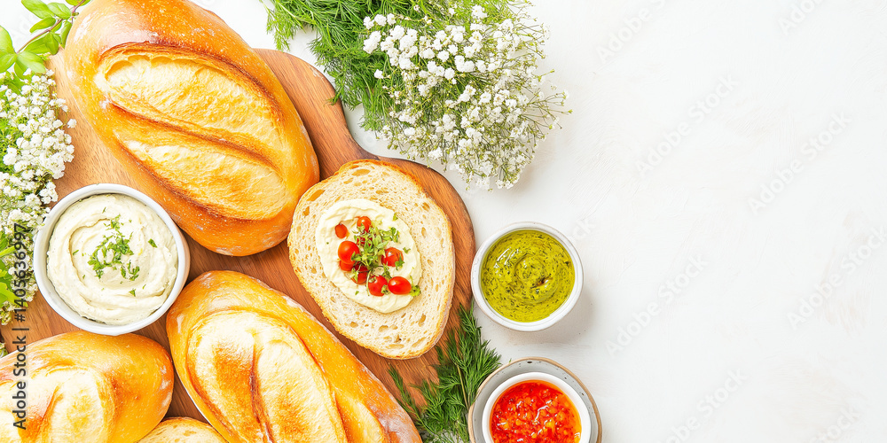 Elegant Dining: Freshly Baked Bread with Vegan Spreads in a Luxe Setup