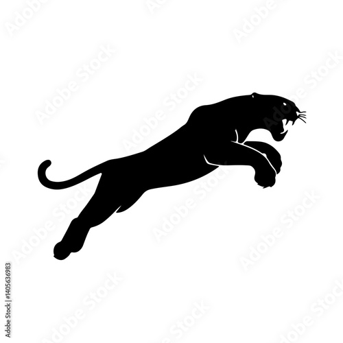 Mid-Leap Black Panther Silhouette – Striking Vector Artwork