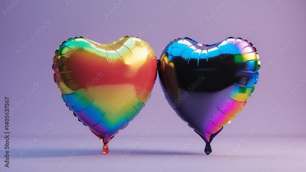 A balloon in rainbow colors and a black heart shape set against a backdrop. Abstract representation of LGBT liberation and black lives matter.