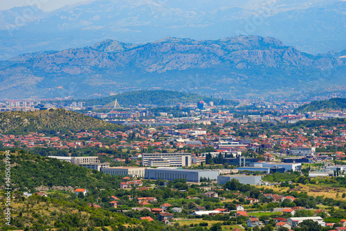 Obraz na płótnie Aerial view of downtown Podgorica, the capital city of Montenegro in the Balkans w salonie