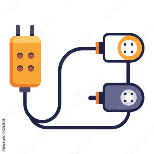 Minimalist extension cord icon with plug and sockets  