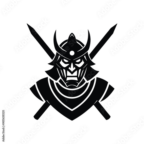 A silhouette art illustration of a samurai warrior mascot logo with katana.eps