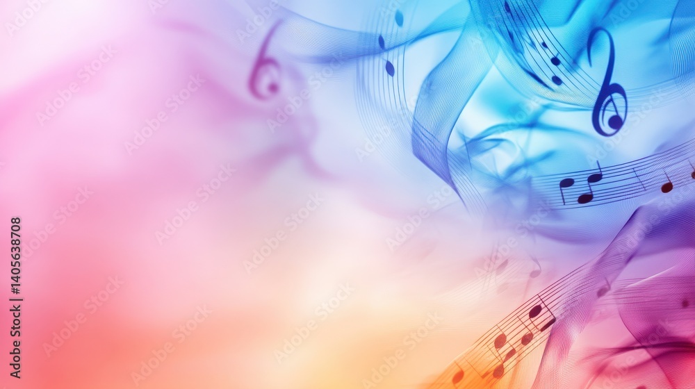 A soft and elegant background with gently flowing musical notes on a blurred pastel gradient, symbolizing harmony and rhythm
