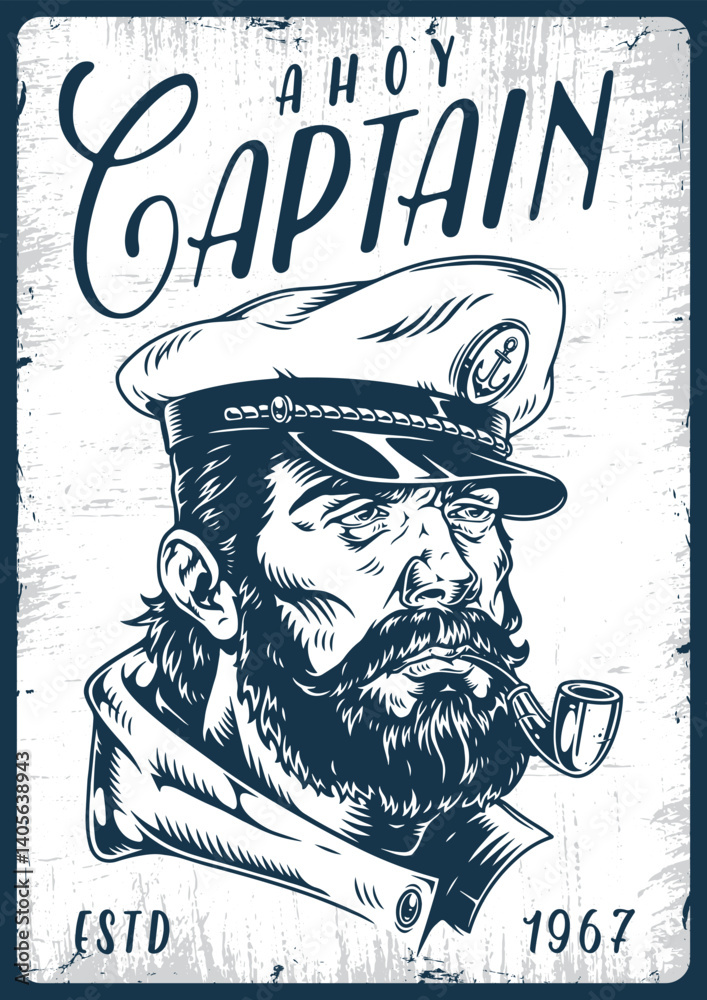 Detailed captain illustration with vintage style
