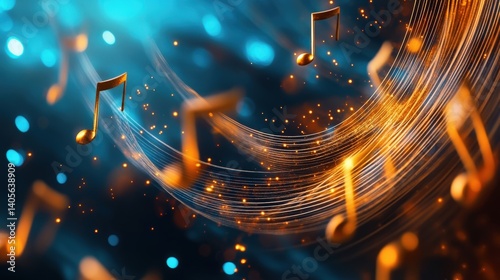 Obraz na płótnie A softly lit abstract background featuring a spiral of golden musical notes dissolving into a gentle bokeh effect w salonie