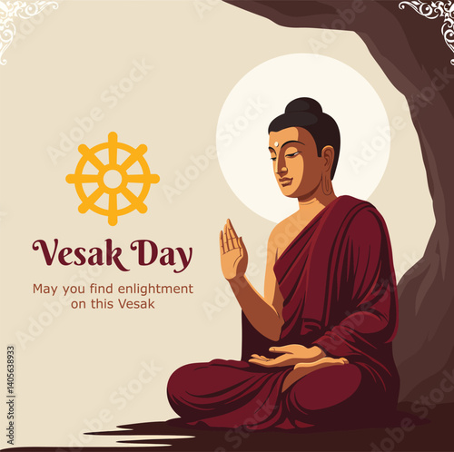 Happy Vesak Day Greeting Flyer, Happy Buddha Purnima – Vesak Poya Day Greetings and Wishes -Vector Illustration