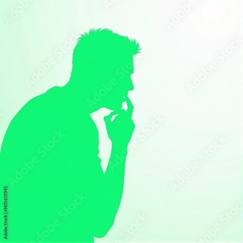 Curious Green Man in Interest Thought, Emotion State of Mind