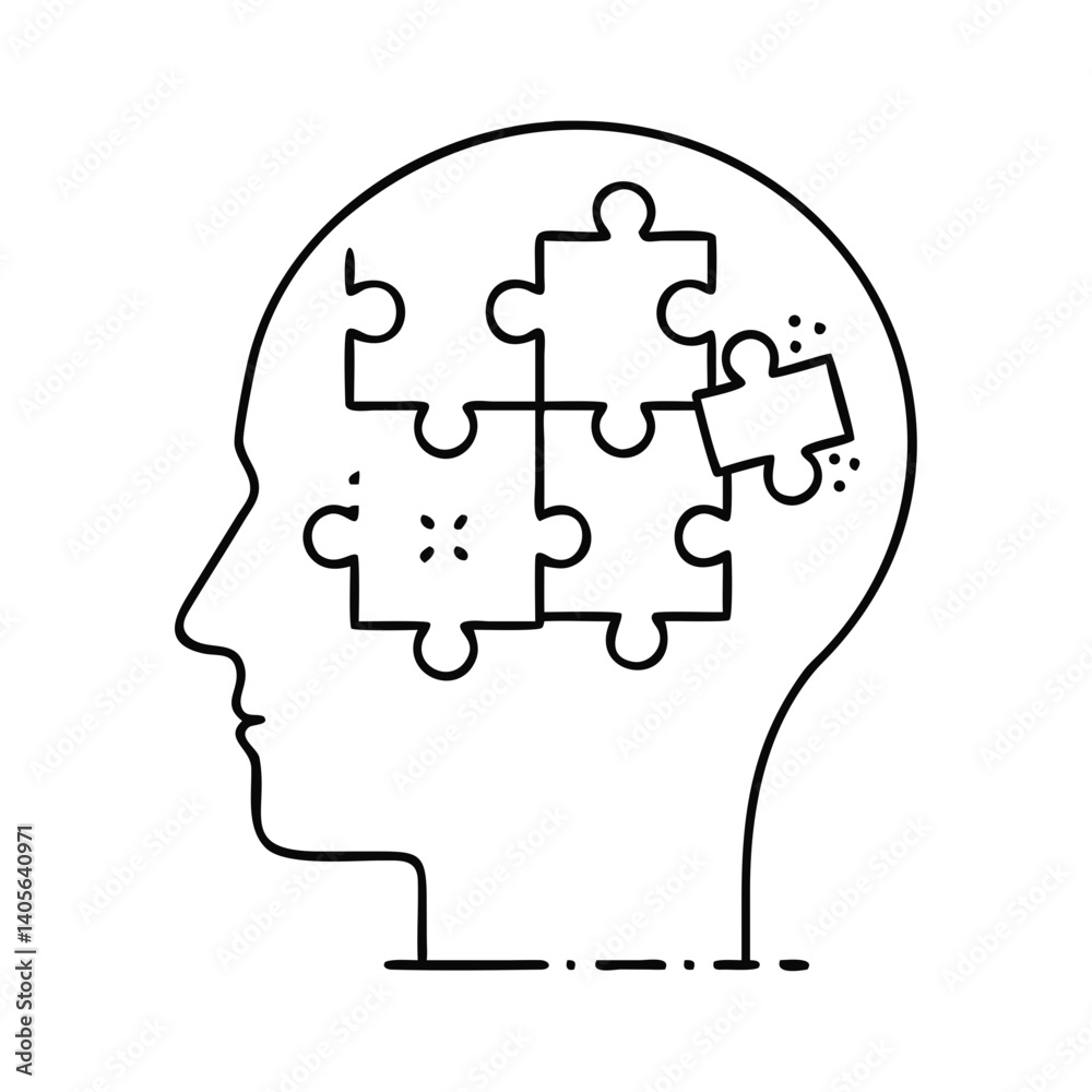 Icon of head with puzzles inside, mental and mental health theme, dementia treatment Icon of head with puzzles inside, mental and mental health theme, dementia treatment