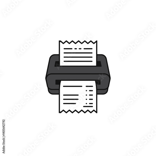 Receipt Printing Device Icon: An illustration of a sleek black printer diligently outputs a neatly printed receipt, symbolizing modern office automation and effortless record-keeping.