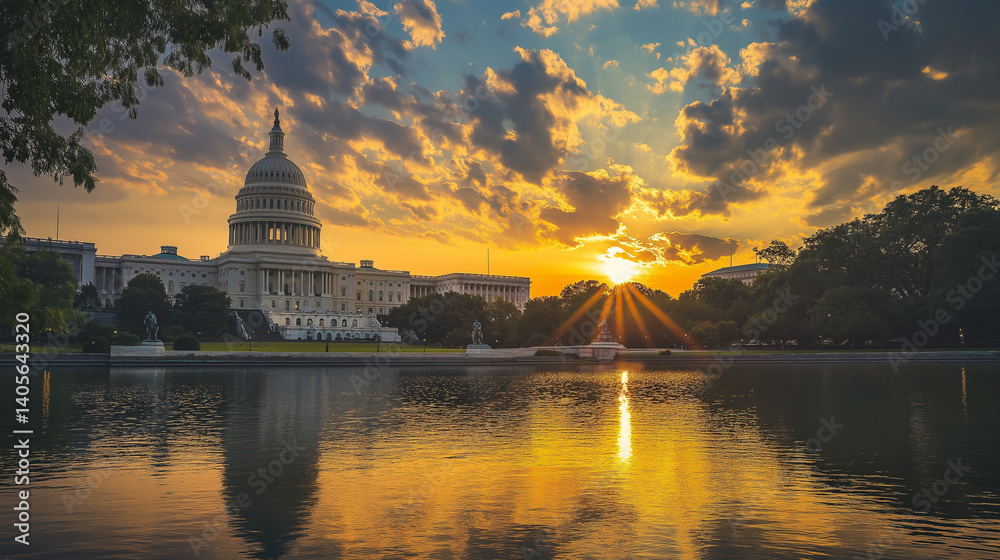 Obraz premium a photo of full coverage white house during sunrise