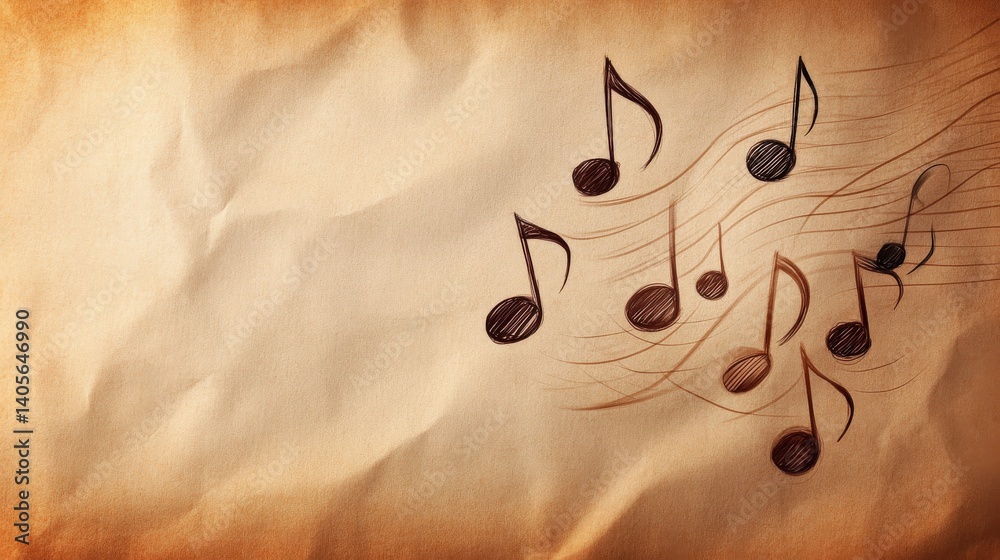 A warm and nostalgic sepia-toned background featuring aged parchment paper and softly sketched musical notes