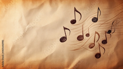 Obraz na płótnie A warm and nostalgic sepia-toned background featuring aged parchment paper and softly sketched musical notes w salonie