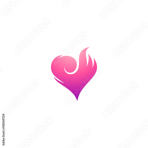 love heart logo with burning fire element in flat design