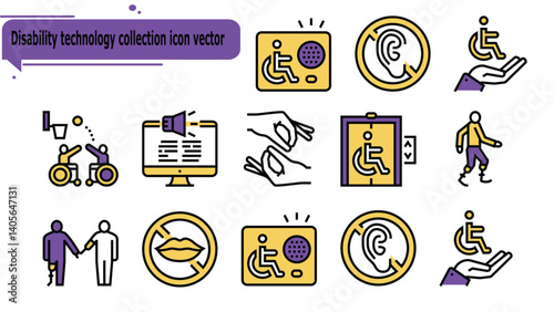 Disability technology collection icon vector