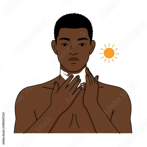 Sunscreen Application: A man applying sunscreen on his neck, representing skincare.