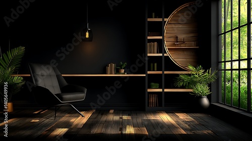 Dark Minimalist Interior Design with Wooden Accents of excellence in splendor beyond compare