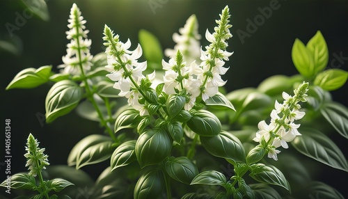 white flowers on a basil plant grown in a shady home garden flowering is undesirable in basil grown for cooking because leaf production halts and essential oil production decreases