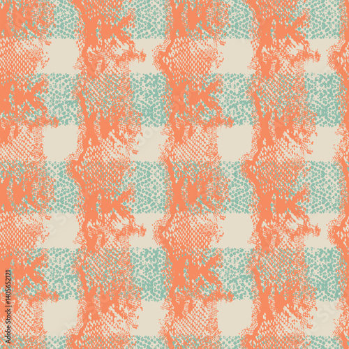 distressed snake skin plaid stripe seamless repeat pattern tile peach sea foam