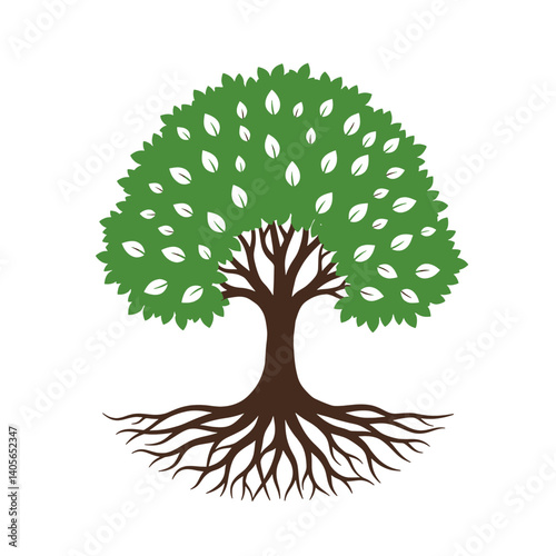 Tree of Life: A vibrant illustration of a tree with lush green leaves and strong brown roots symbolizing life, growth, and the interconnectedness of nature.