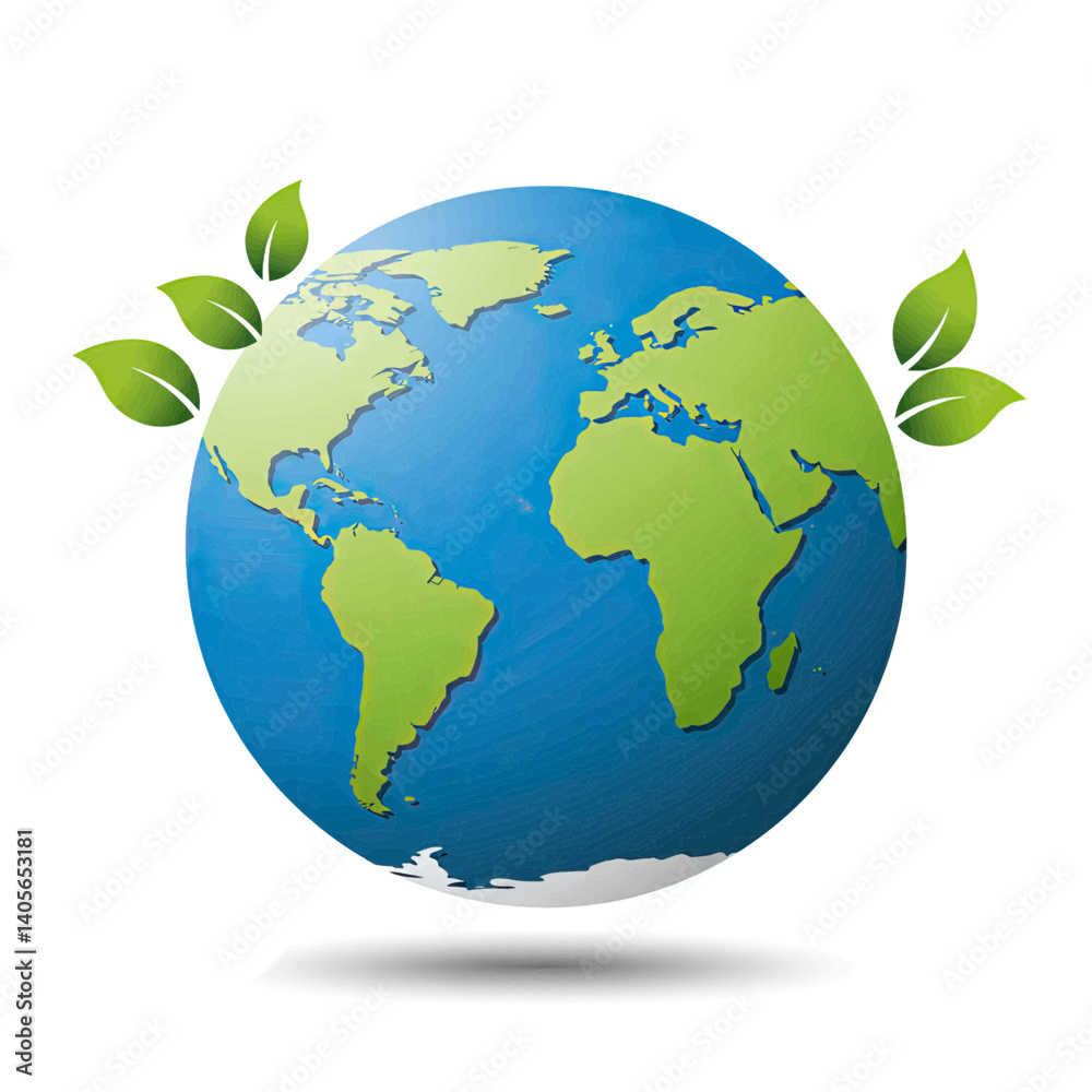 Green Earth Globe: A vibrant green and blue globe symbolizes the planet Earth, highlighted by the flourishing green leaves surrounding it. Green Earth Globe: A vibrant green and blue globe symbolizes the planet Earth, highlighted by the flourishing green leaves surrounding it.