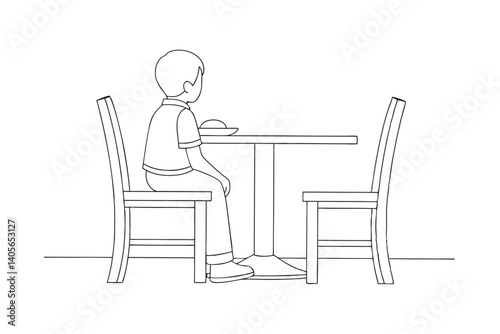 Man Sitting Alone At A Table Simple Line Art Illustration