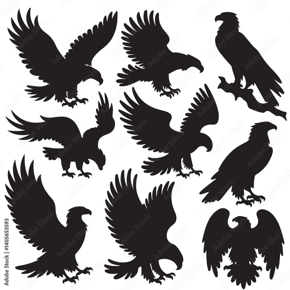 Fototapeta premium set of eagle black vector silhouettes