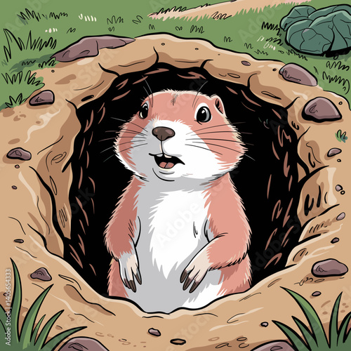 Happy Black-Tailed Prairie Dog Popping from Burrow