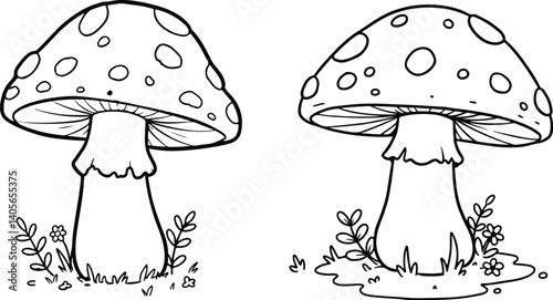 Charming & Funny Mushroom Line Art Vector Set – Cute Hand-Drawn Fungi Clipart Collection