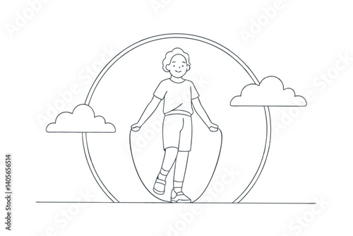 Outline Illustration Of Girl Skipping Rope For Fun And Fitness In Nature
