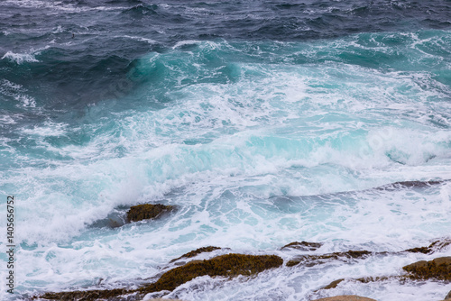 Photo of waves crashing on shoreline seascape location Peggy's Cove 
