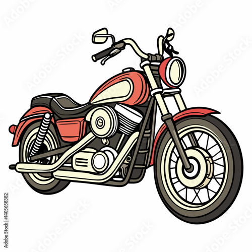 A classic red chopper motorcycle, a symbol of freedom and the open road, depicted in a bold, vintage style with clean line art and warm color tones.