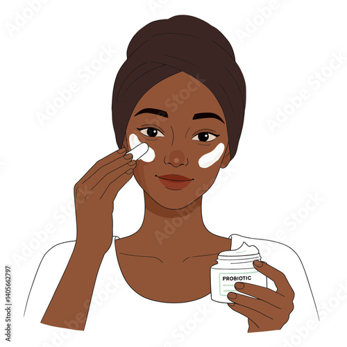 Radiant Skincare Ritual: A person indulges in a serene self-care routine, applying a soothing probiotic cream. This image captures a moment of mindful beauty and healthy skin.