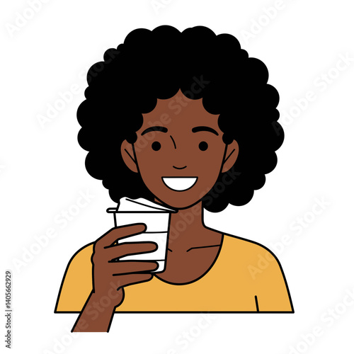 Coffee Break: A woman of color holds a cup of coffee smiling.