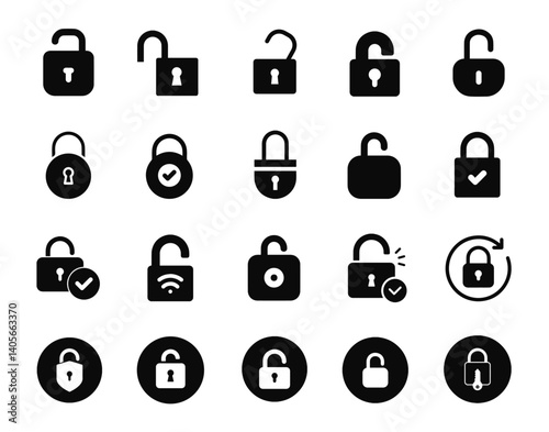 Minimalist Vector Pack: Lock and Unlock Icons – Perfect for Digital Security, App Interfaces, and Web Design. Ideal for Adobe Stock Contributors