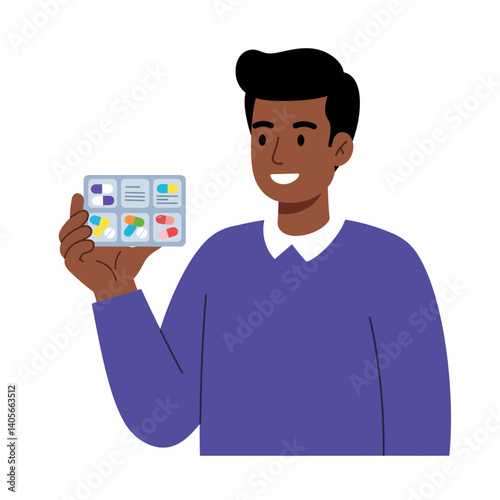 Medication Showcase: A man confidently holds a blister pack, offering a glimpse into health, medicine, and wellness with a focus on care and well-being.