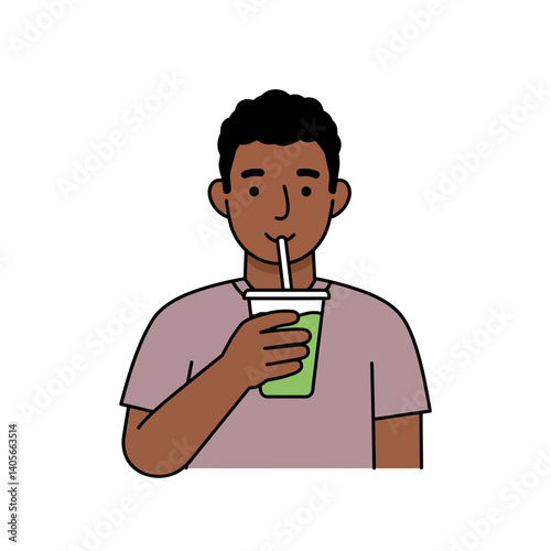 Man sipping a Refreshing Beverage: A stylized illustration depicts a man relishing a cold, healthy drink, conveying the refreshing qualities of a moment of repose.
