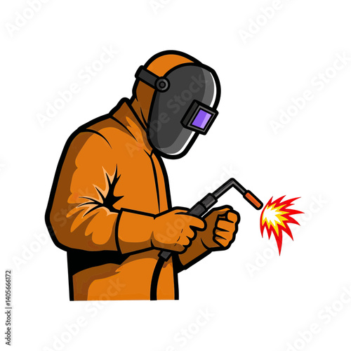 Welder at Work: A skilled welder, clad in protective gear, focuses intently on their task, sparks flying from their welding torch. The image is a vibrant and dynamic depiction of industrial expertise.